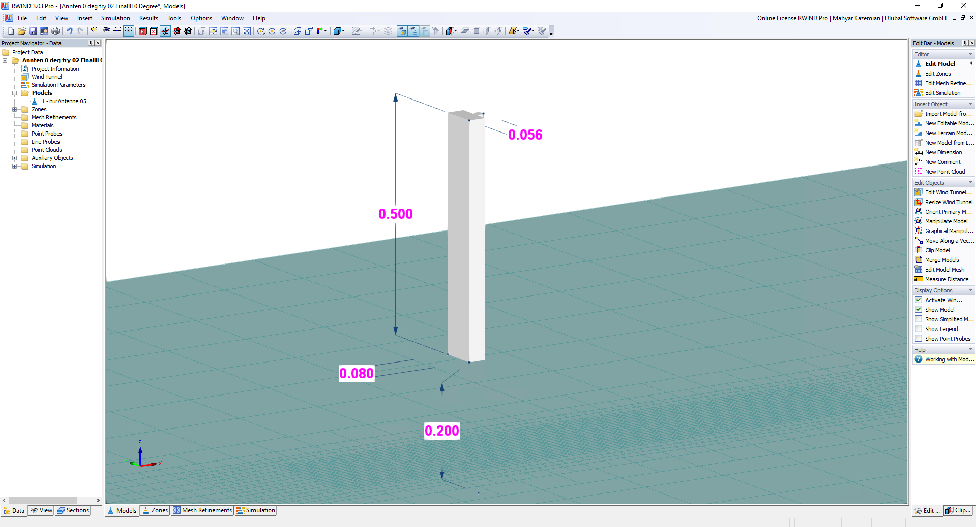 Three-dimensional antenna model with visible structural nodes and framework elements