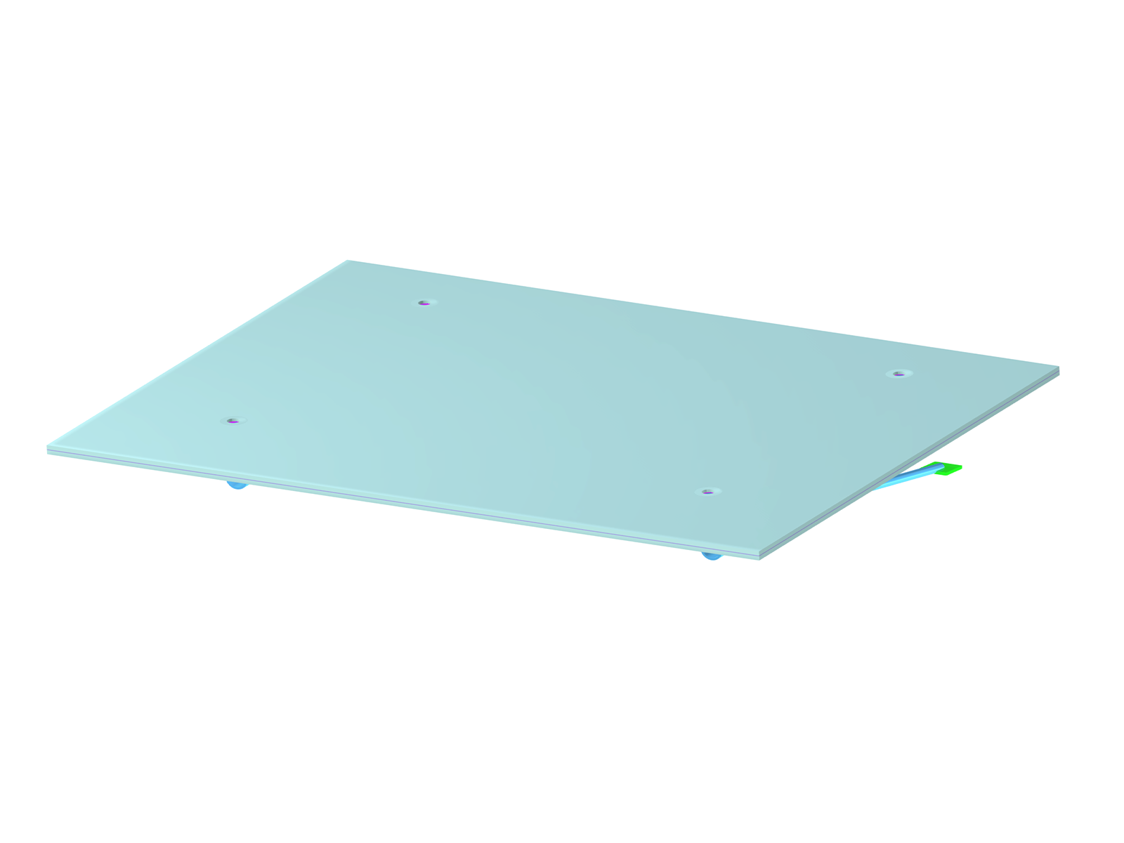 Glass cantilever canopy with four anchorage points in RFEM 6 depicting load transfer nodes.