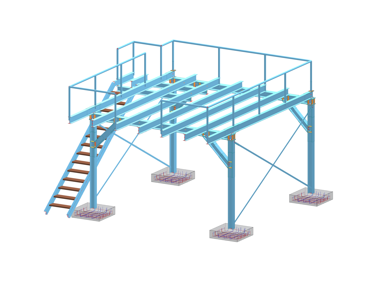 Steel stage structure featuring intricate steel details with a reinforced concrete foundation