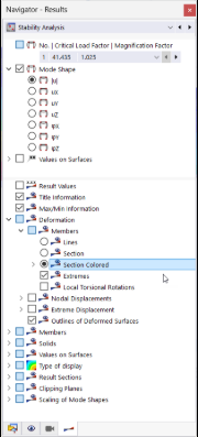 The system displays a structured overview of calculation results in the Results navigator.