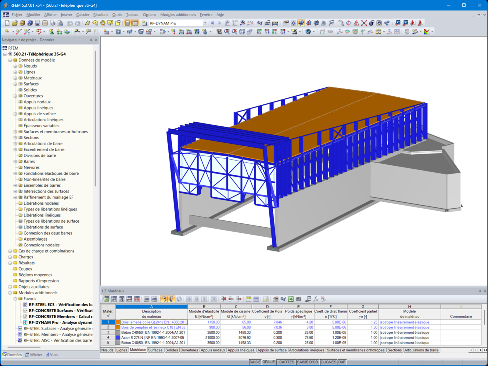 Representation of the top station of the 3S cableway modeled in RFEM 5, showing structural elements.