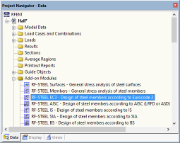Data navigator for RF-STEEL EC3 with a structured module overview