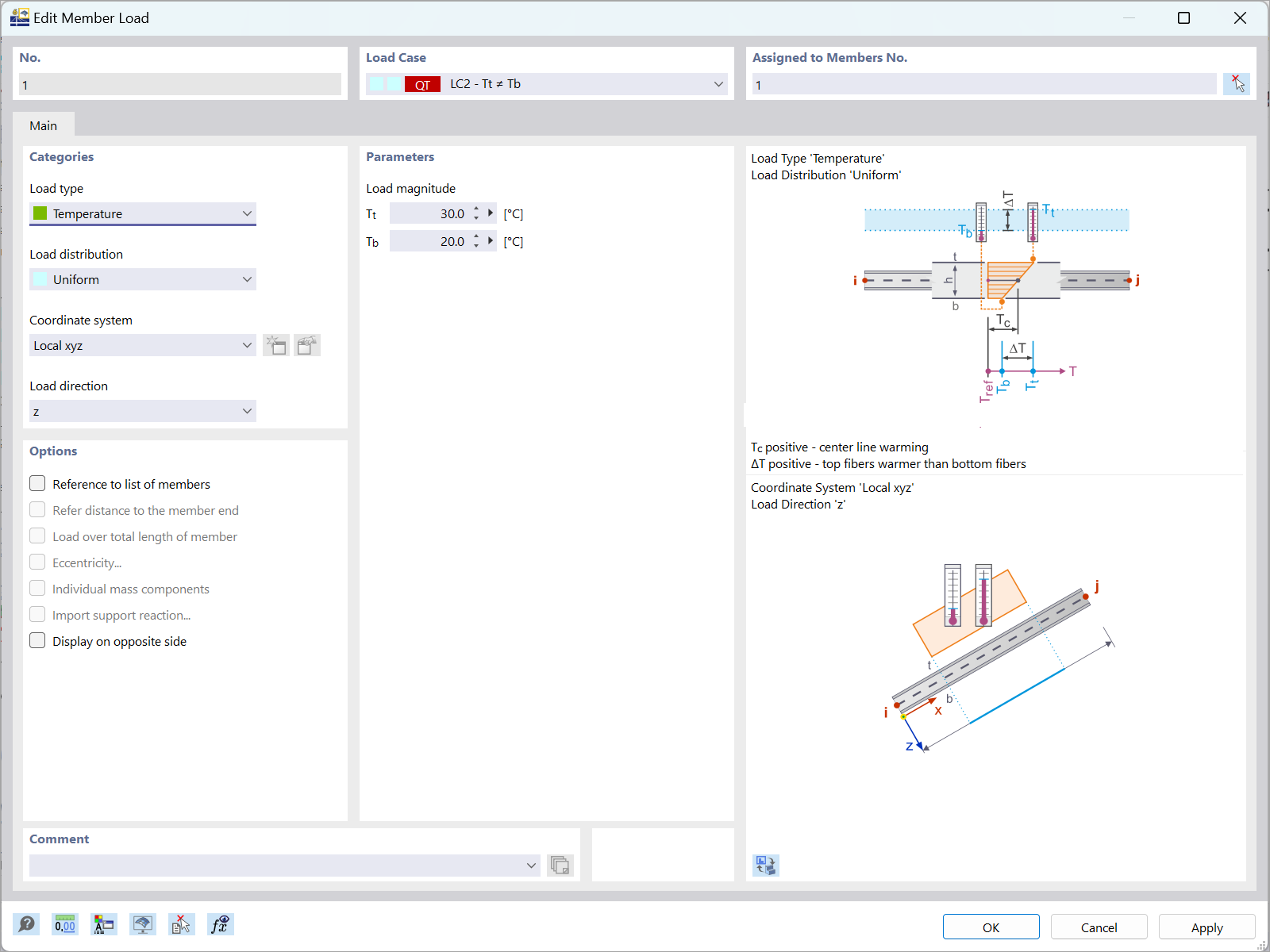Structural analysis showing the combined membrane and bending effects with different internal force settings in RFEM 6.