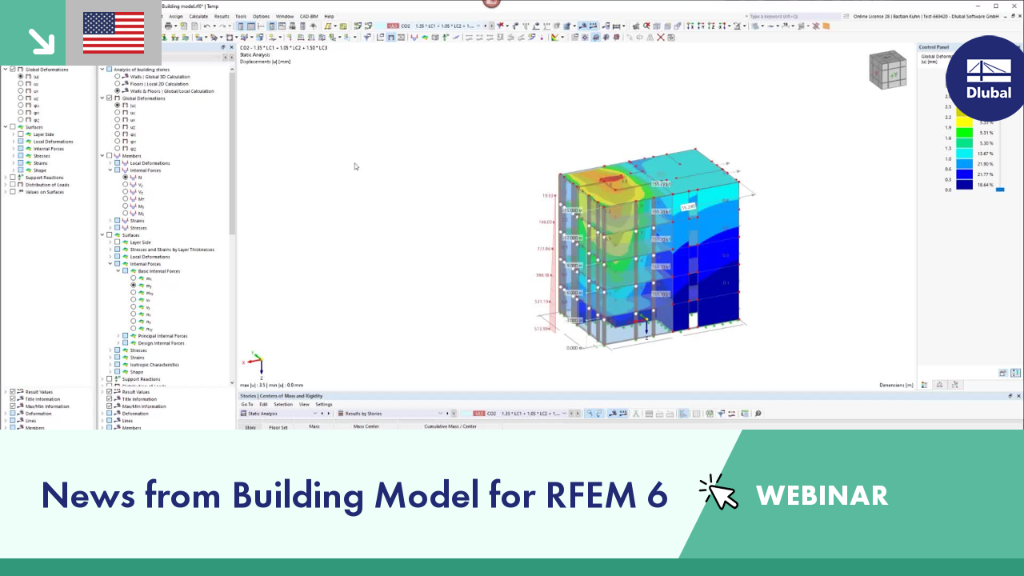 Webinar showcasing new features and updates in building models using RFEM 6 software.