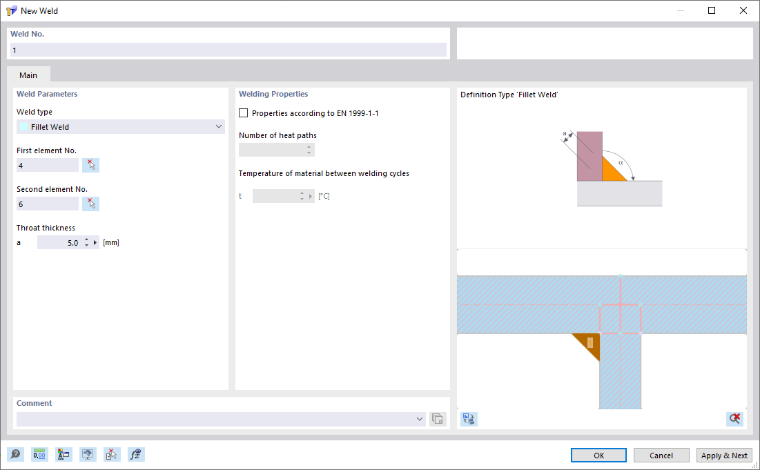 Dialog Box "New Weld"