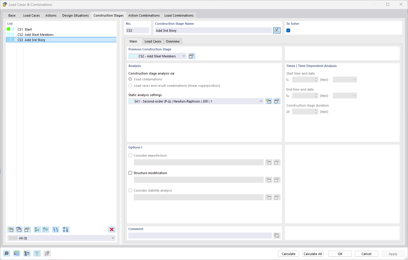 Applying load cases to a model based on construction progress.