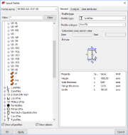The image shows a window for selecting a cross-section in a software tool. The user selects defined cross-section parameters.