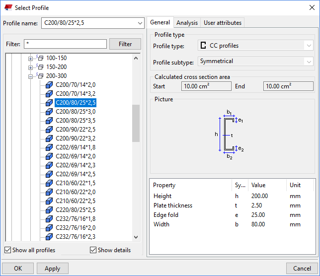 Detailed view for changing a cross-section library in a software application.