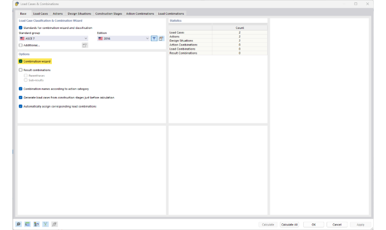 Display of activating the Combination Wizard for automatic combinations in the software.