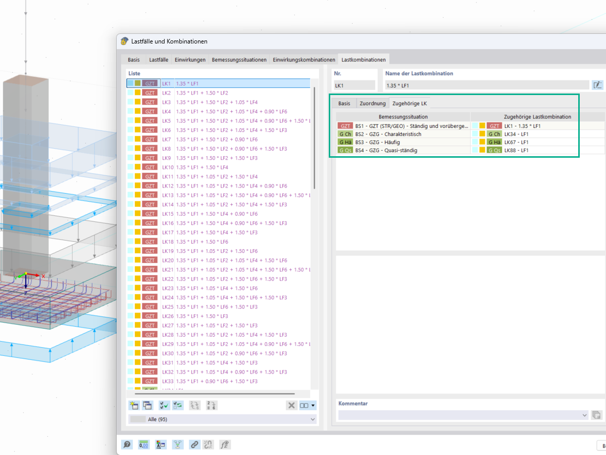 In the Loads and Combinations window, under Load Combinations, you can assign and modify the load combinations for geotechnical design checks, such as ground failure and sliding design.