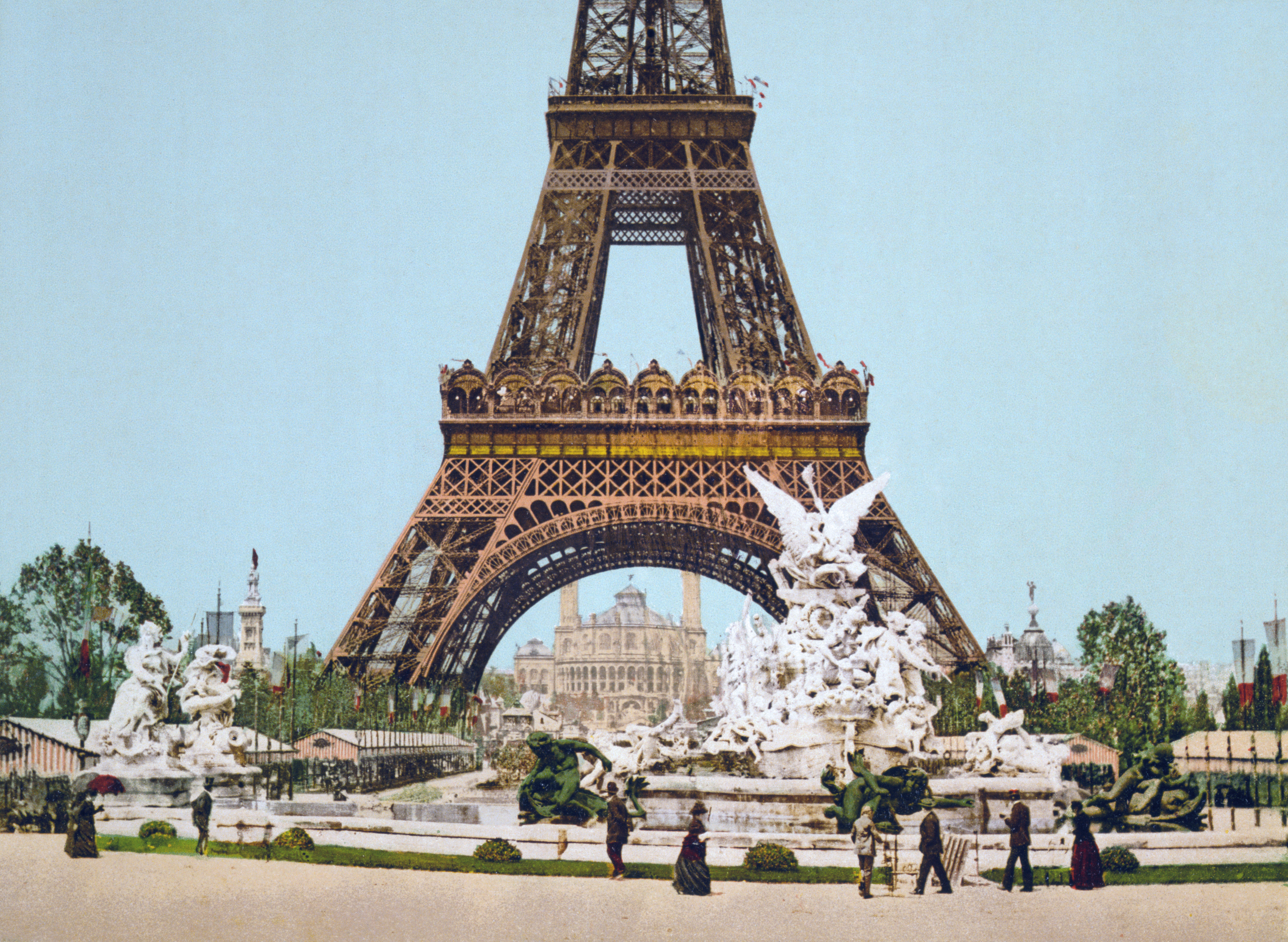 Eiffel Tower on a photochrome print taken between 1889 and 1905 for the World's Fair.