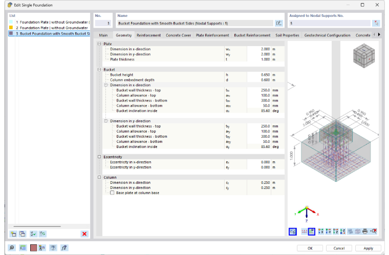 Bucket Foundations, Tab Geometry with Dynamic Model