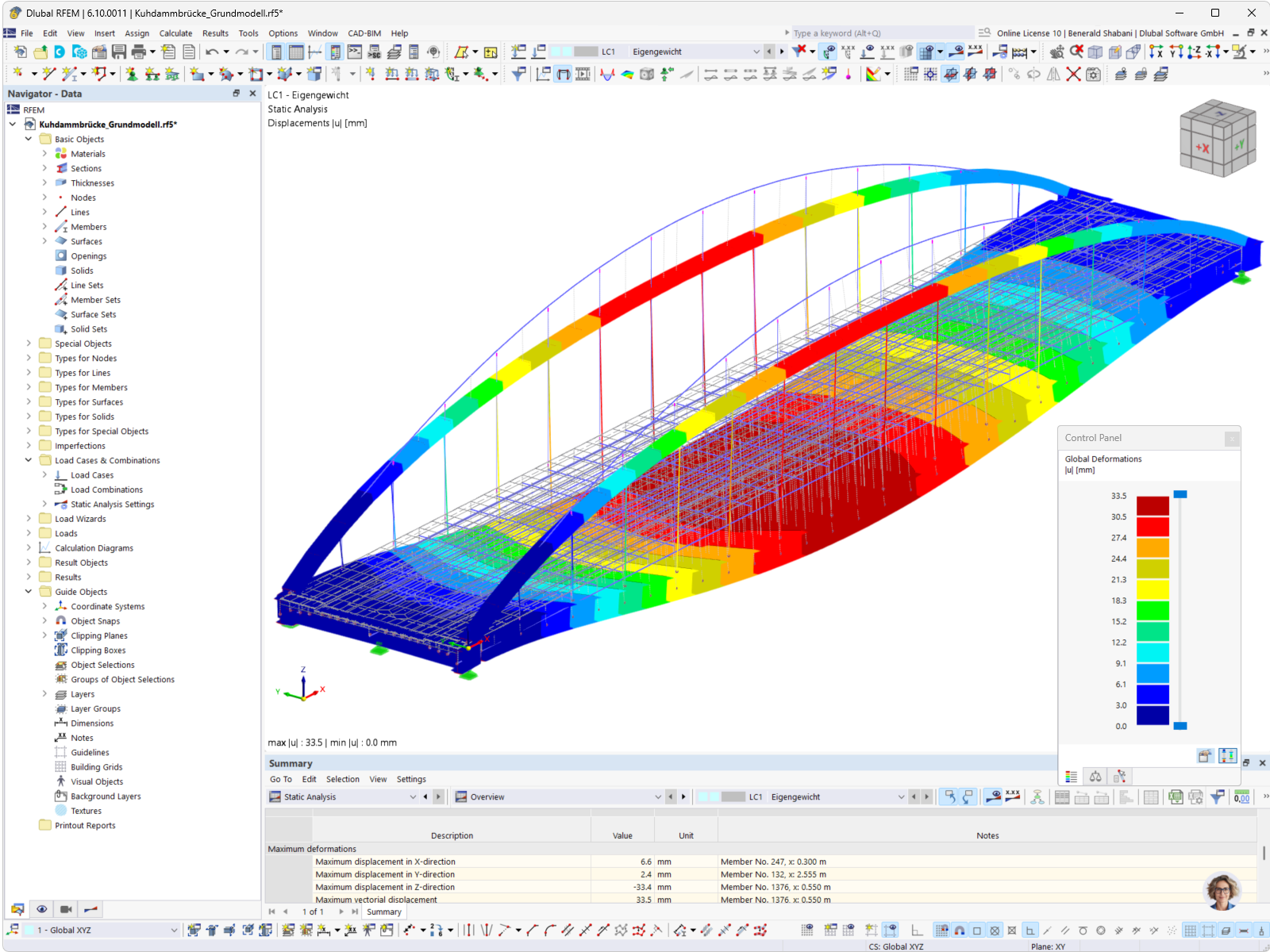 Kuhdamm Bridge in Wustermark, display of deformations in the RFEM model.