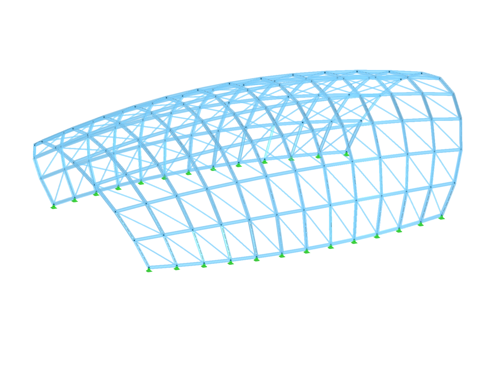 Metal structure with arched roof and clear roof covering.