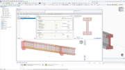 Graphical representation of stirrups and longitudinal reinforcement details for concrete members in a CAD environment.