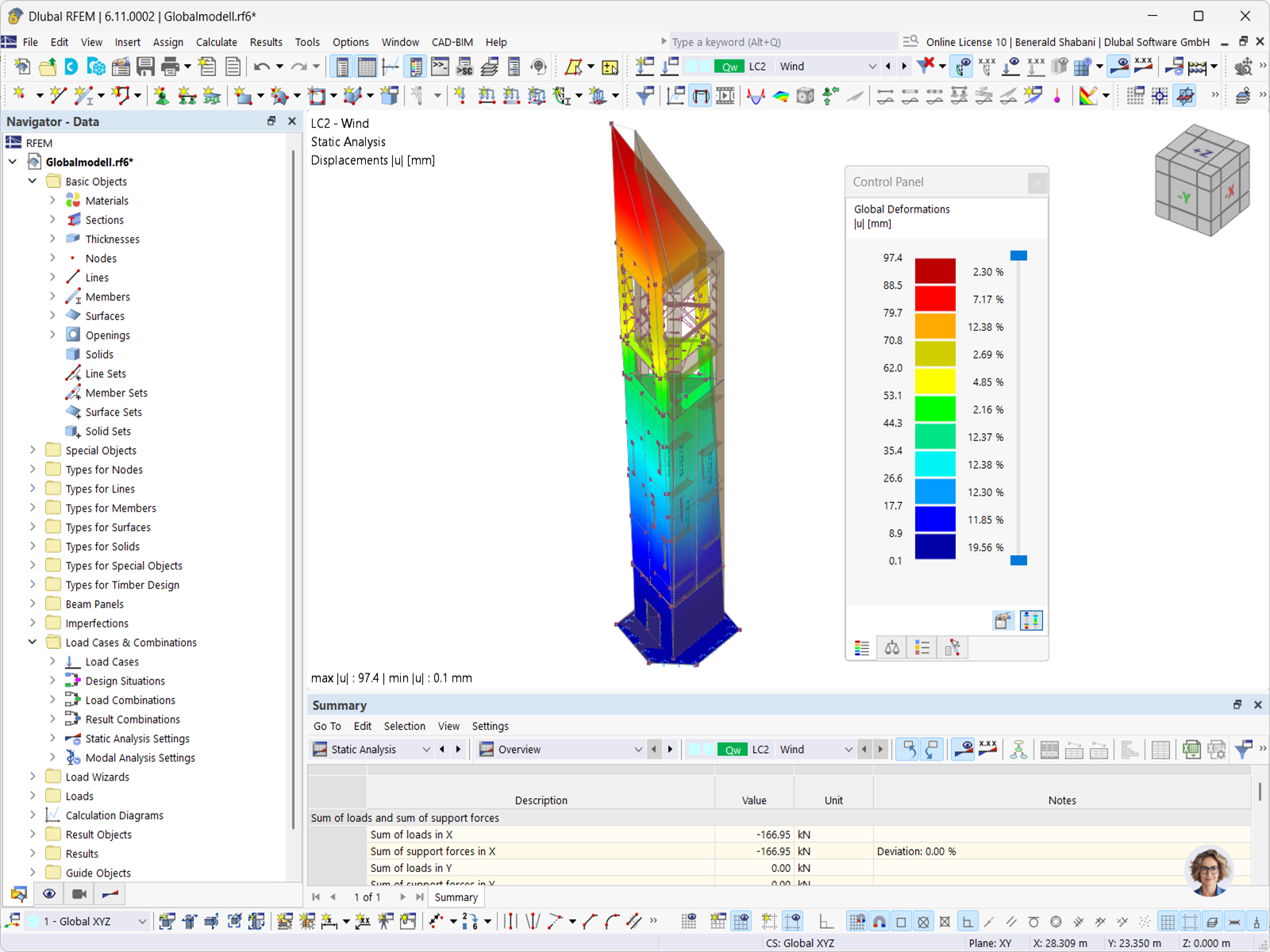 Deformation analysis of a timber bell tower in RFEM 6.
