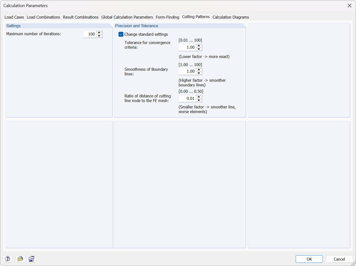 Dialog window of Calculation Parameters for Cutting Patterns Add-on in RFEM 5 Model.