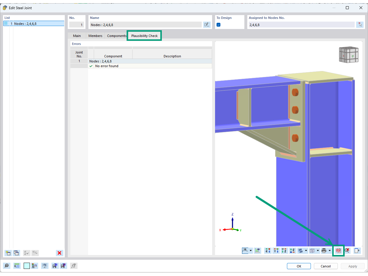 Display of a 3D DXF file of a steel joint for use in CAD programs.