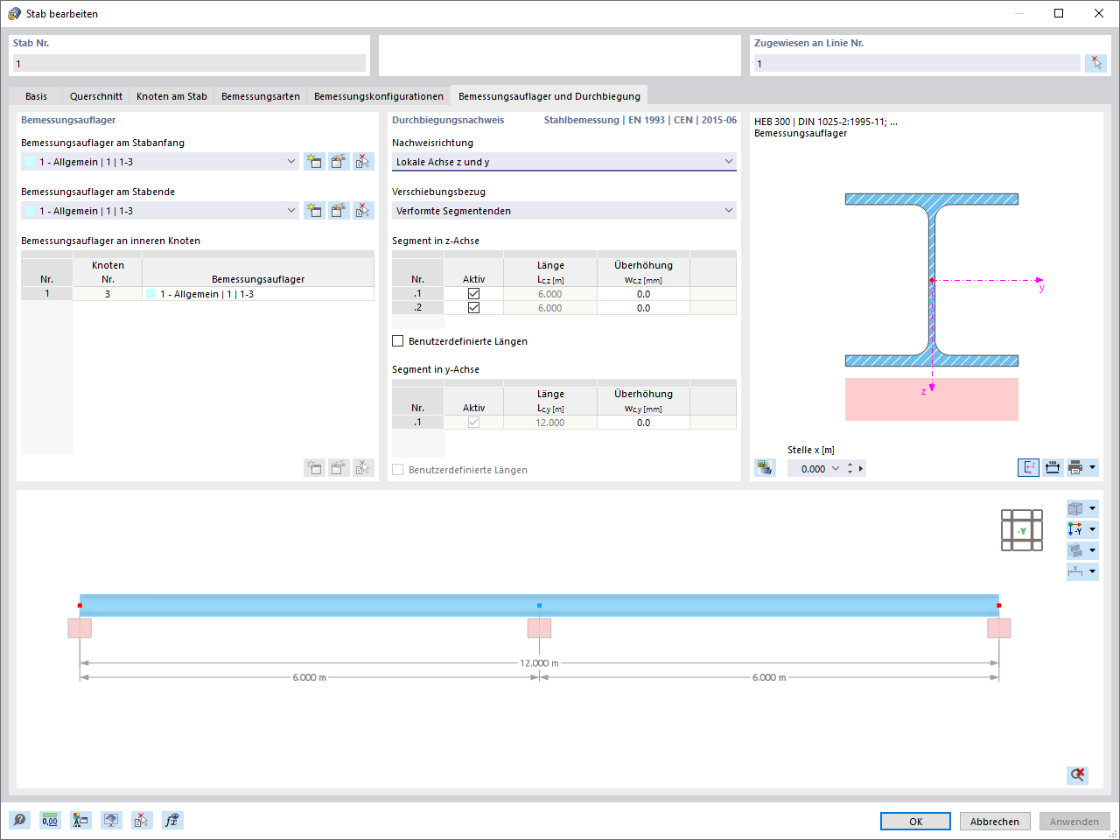 Dialog Box "Edit Member", Tab "Deflection and Design Supports"
