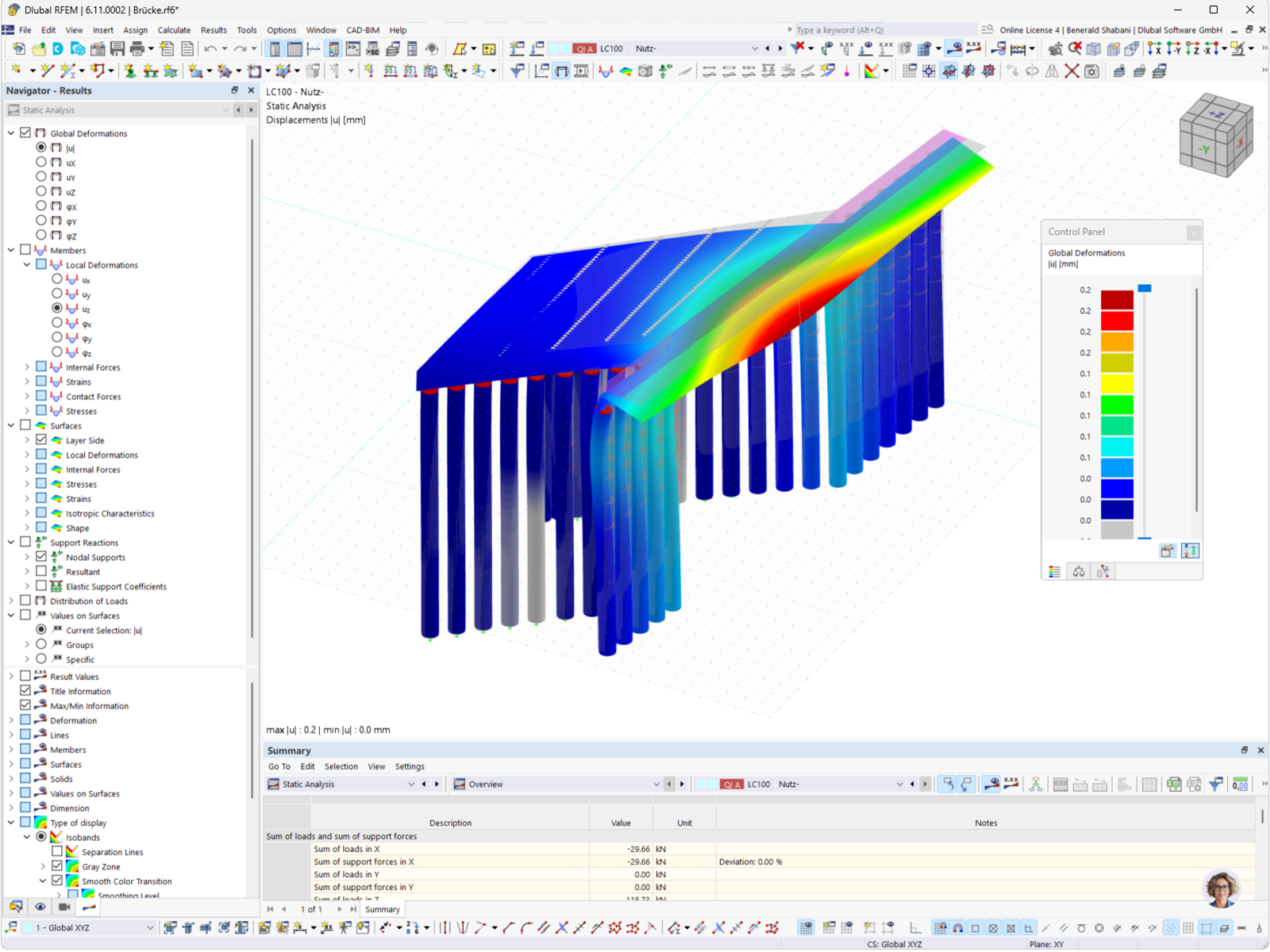 Analysis of the deformation of an integral bridge using RFEM software to optimize structural integrity.