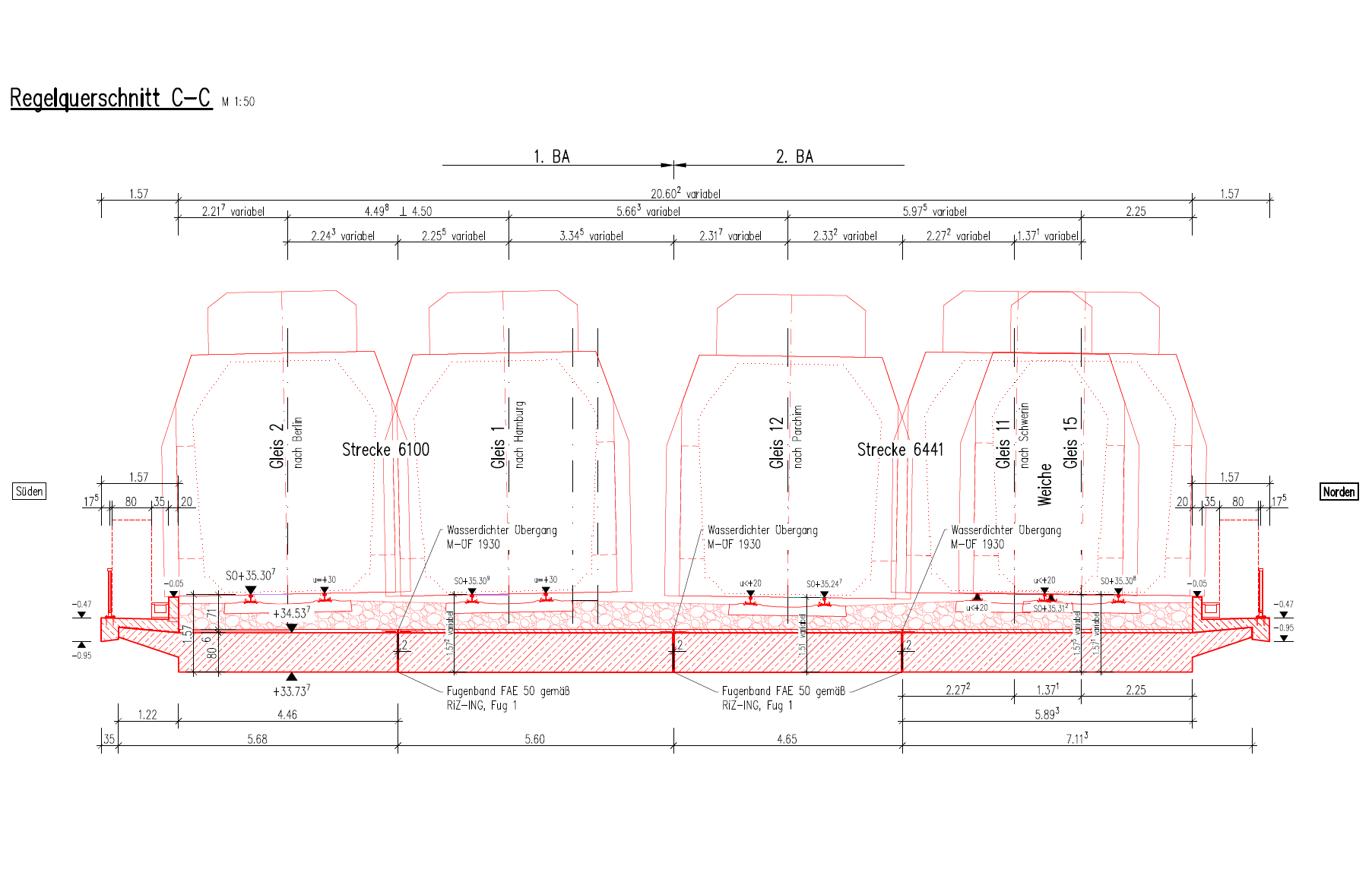 Technical drawing of the standard cross-section of a bridge by Obermeyer Holding GmbH.