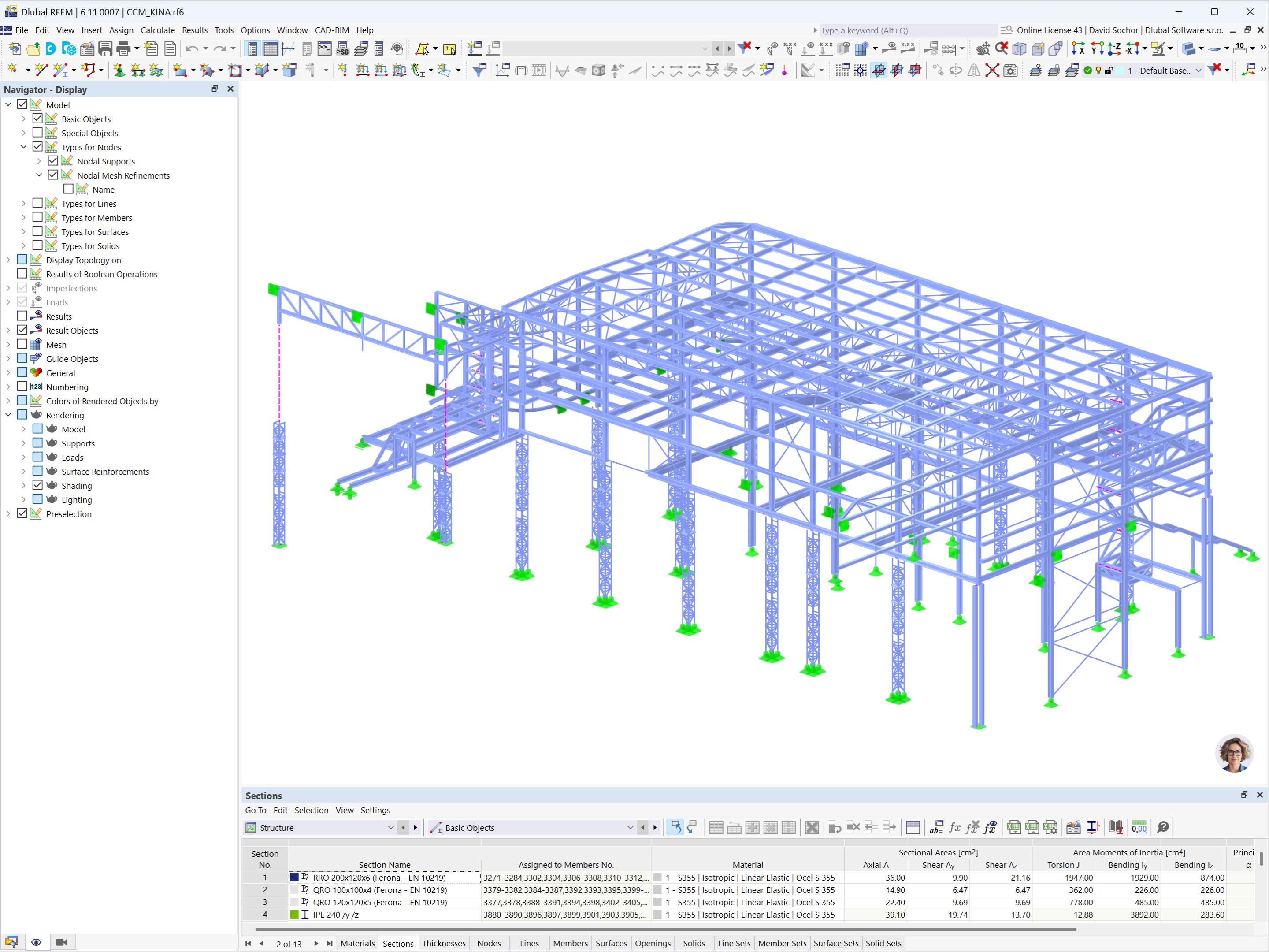 Structural model of a cinema hall extension and passage roofing at Centrum Černý Most, Prague in RFEM 6.