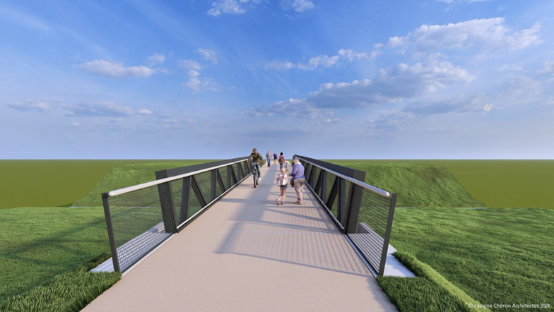 Rendering of the pedestrian bridge in 3D modeling | © ACML