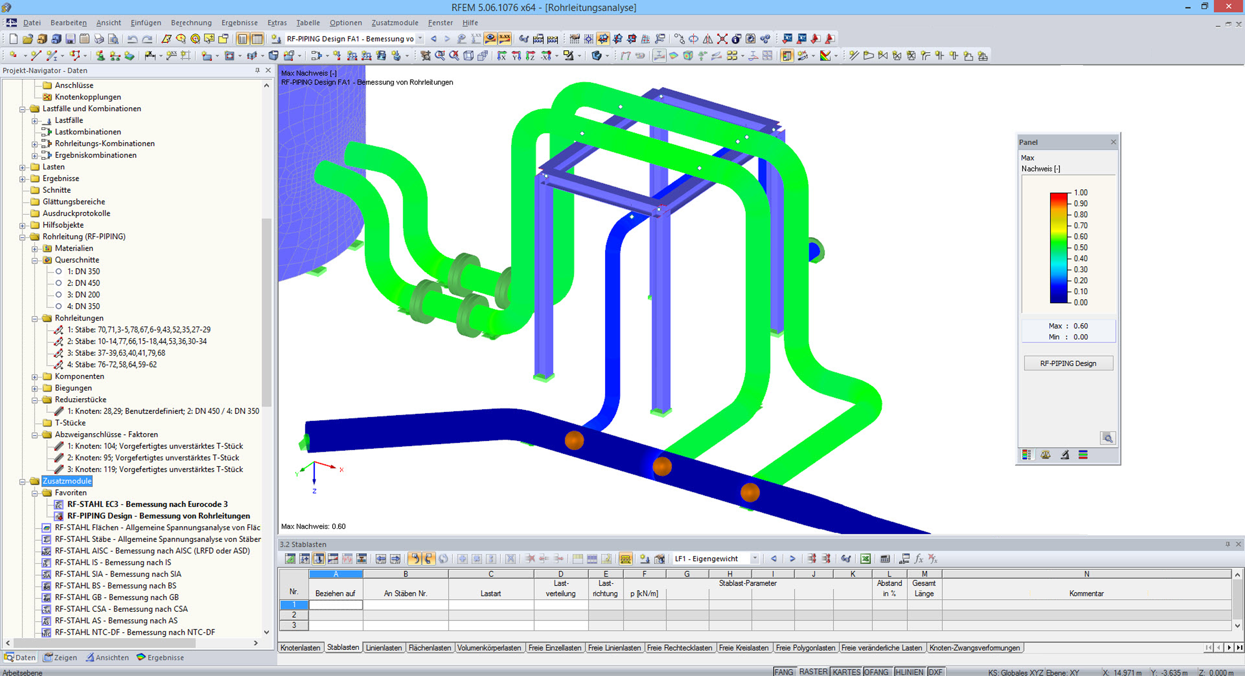Pipelines analyzed for stress according to ASME B31.1 and ASME B31.3 standards, ensuring structural integrity and safety.