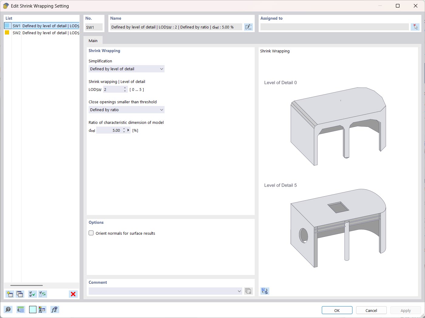 Shrink wrapping meshing and its adaptation in wind analyses in RFEM to control surface quality.