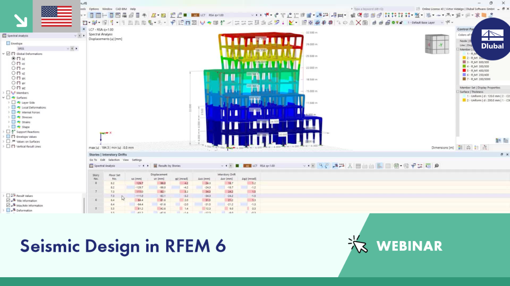 RFEM 6 interface showcasing seismic design features for structural analysis.