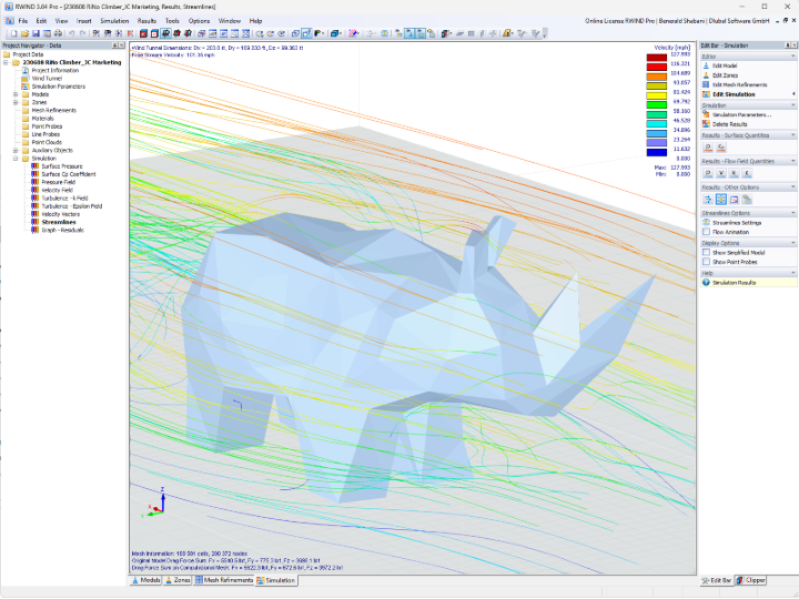 Wind analysis of the steel structure in RWIND Simulation by CRAFT Engineering Studio.