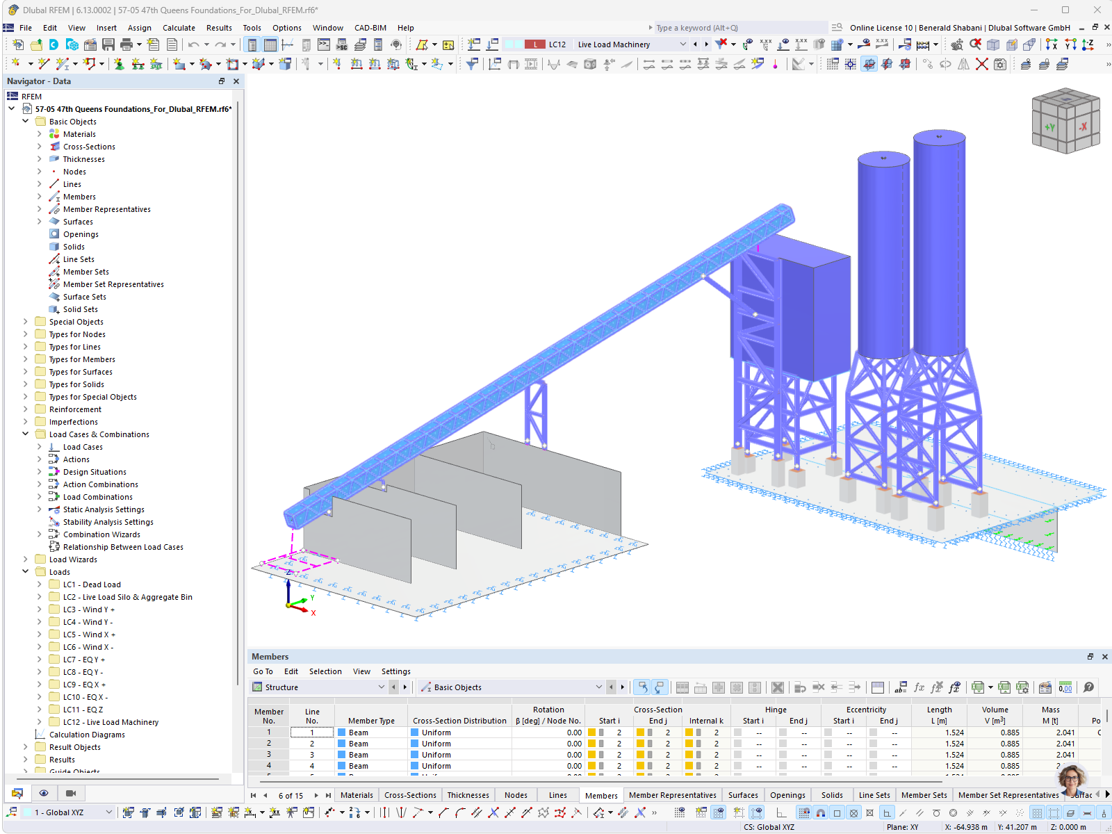 3D model of a concrete mixing plant, created in RFEM software.