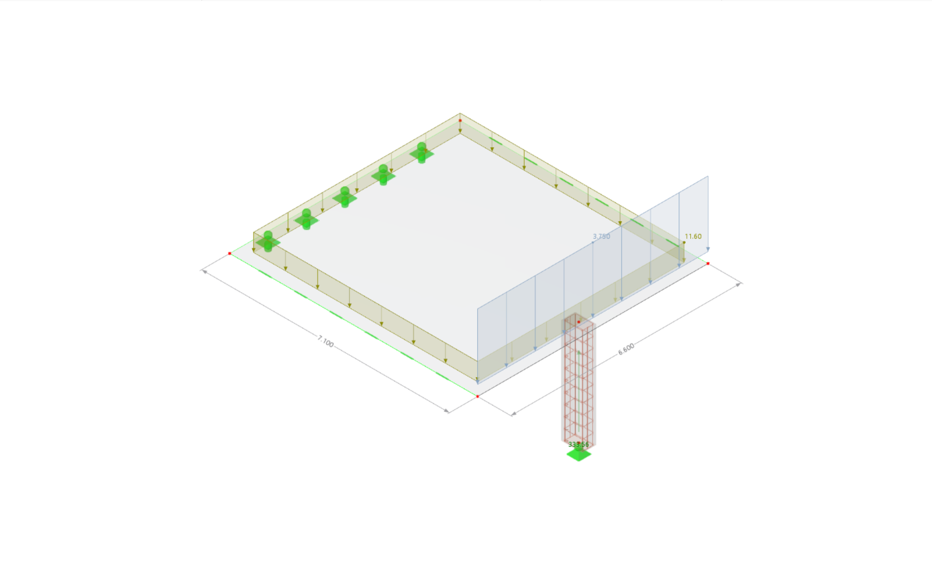 3D analysis of a concrete column with a connected slab according to the CSA A23.3 standard.