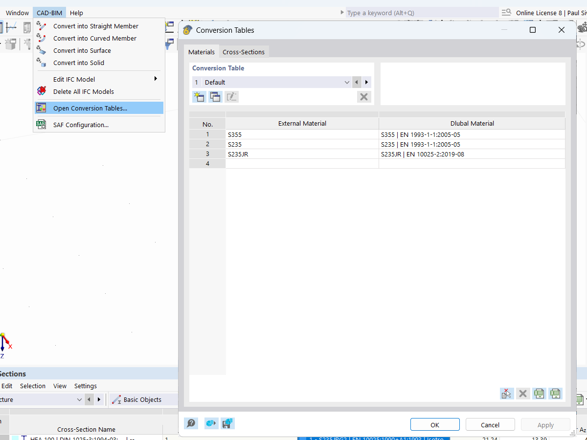 Conversion table in RFEM 6