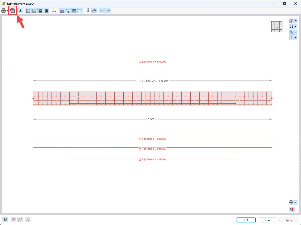 2D export of the reinforcement layout with reinforcement labels