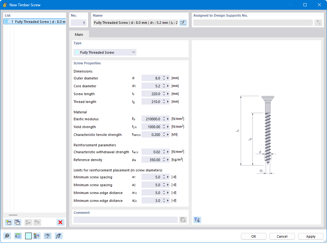 Dialog Box “New Wood Screw”
