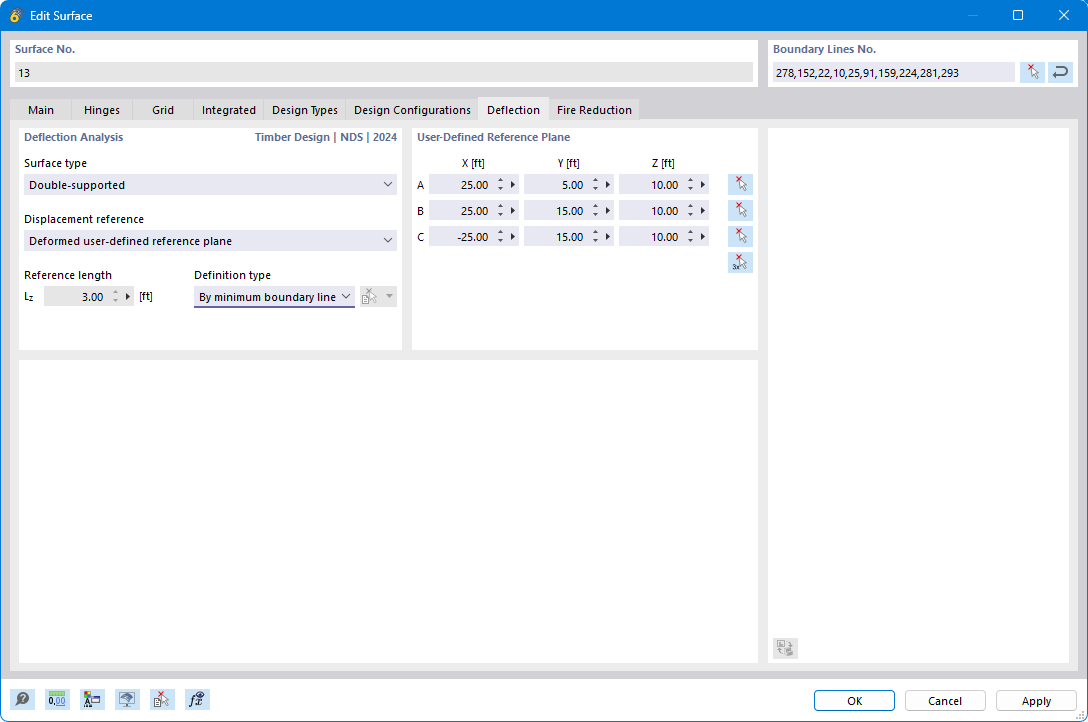 Specifying the surface type, displacement reference, and reference length of a surface