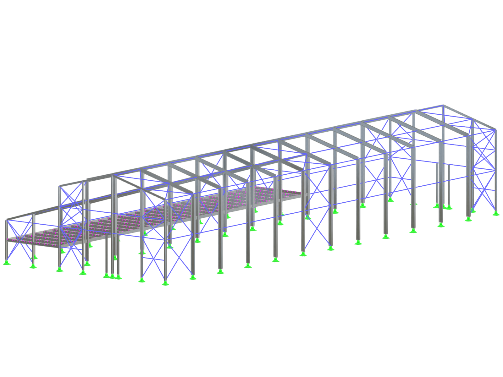 The service hall model designed by Aleš Jílek as part of the Dlubal Talent competition shows the structure with a focus on steel components, and the contestant is presenting it as his Bachelor's thesis.