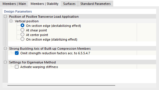 Tab 'Members | Stability' for Steel Design according to CSA