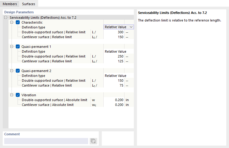 'Services' tab for serviceability configuration according to EN 1995