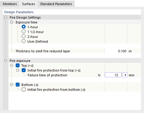 Register 'Surfaces' for Fire Resistance Configuration According to NDS