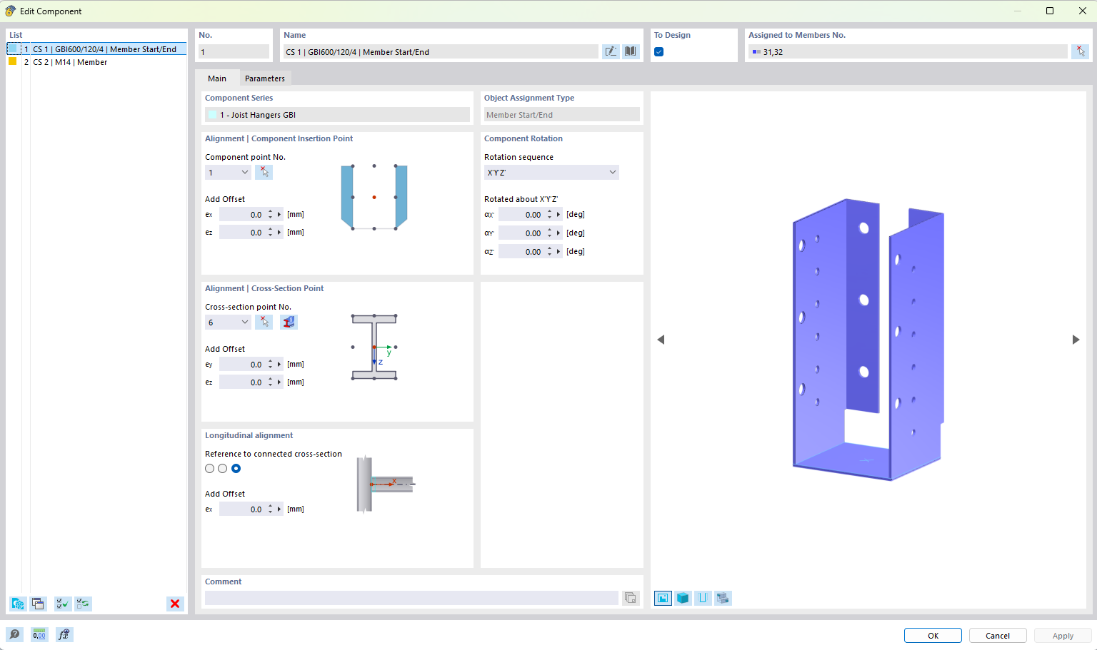 Detailed view of a user interface for configuring component parameters.