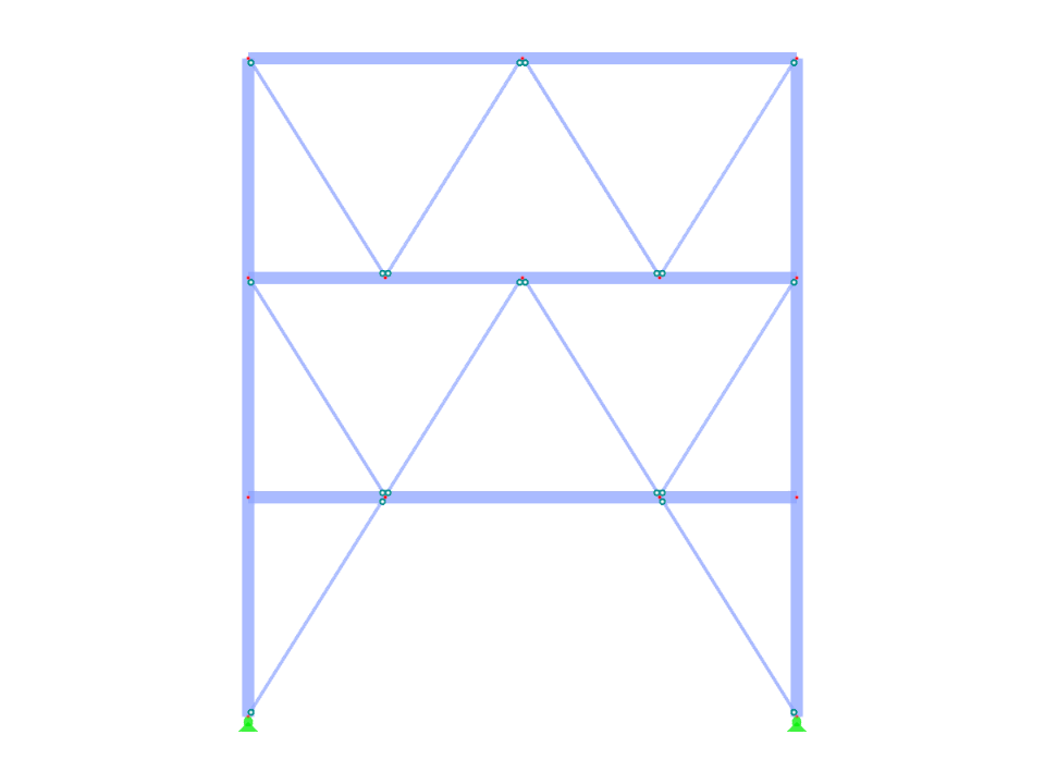 W-bracing system in a steel structure with varying floor numbers and heights.