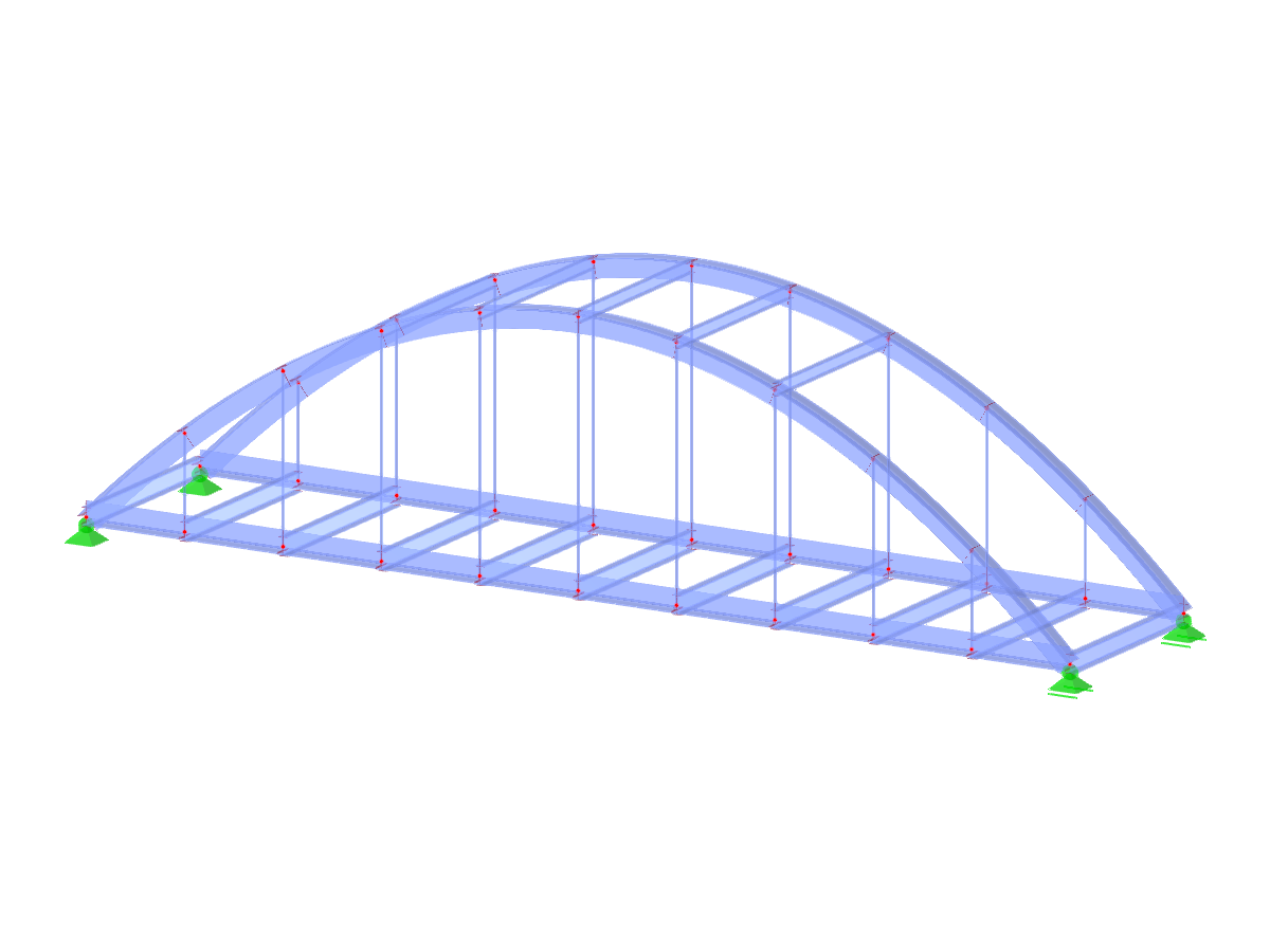 A structural analysis model of a parabolic bridge, showcasing the elegant curve and precise engineering involved in its design.
