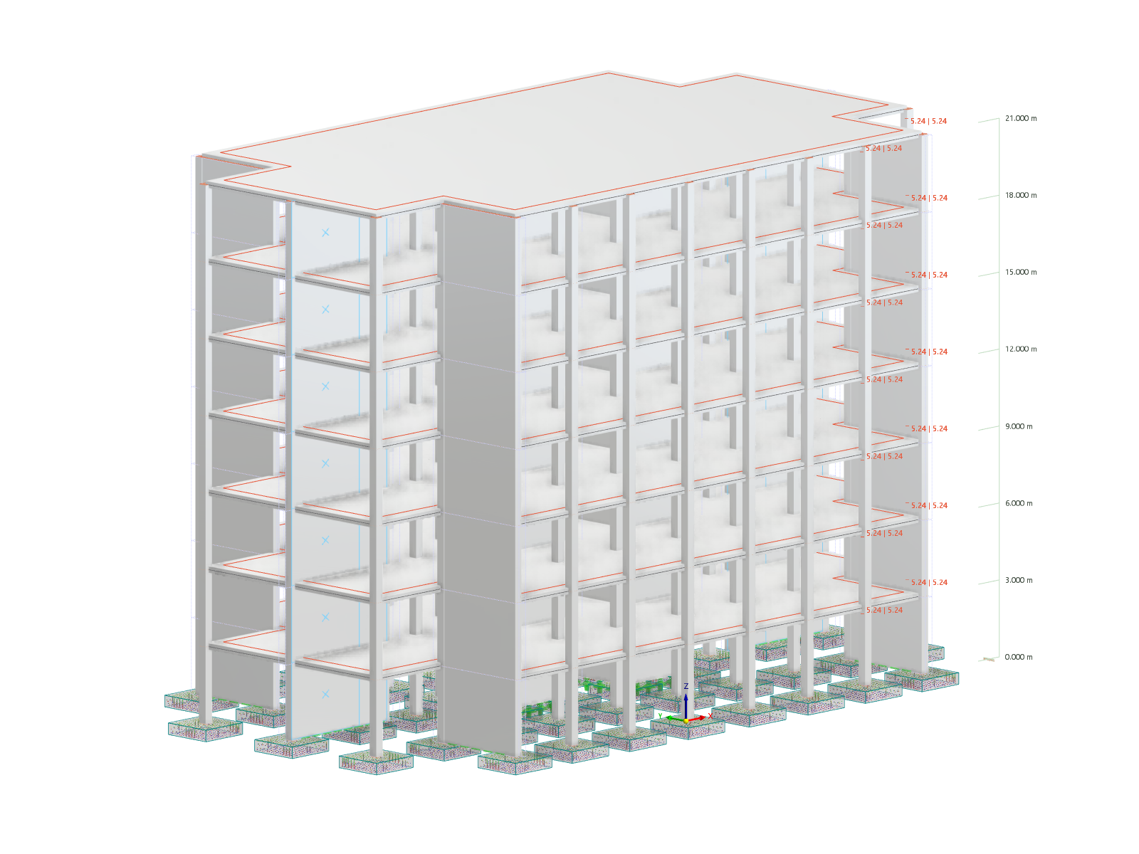 A six-story reinforced concrete building with modern architectural features.
