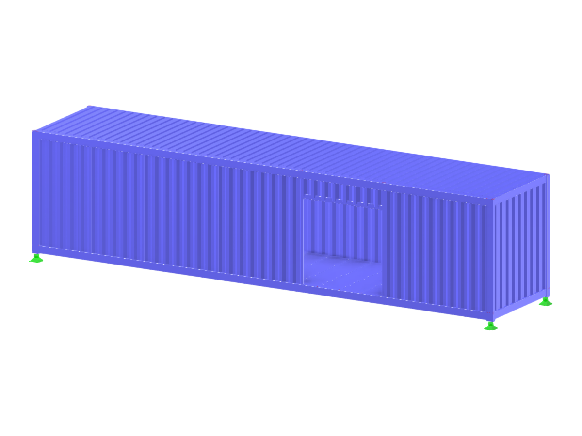 Container model with a door opening, modeled using surfaces for detailed structural analysis and design.