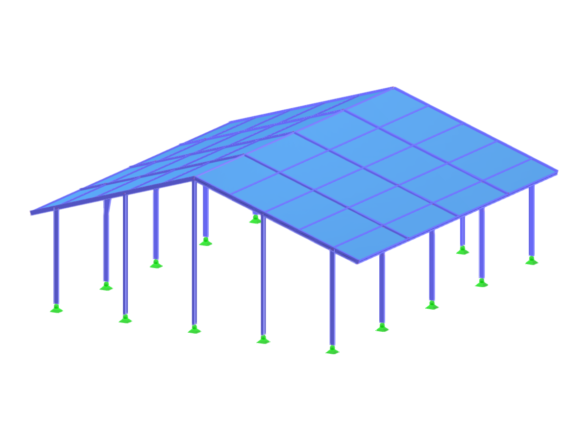 The parametric design of a gable roof hall showcasing structural details and spatial configuration for optimized load distribution.