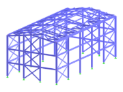 Structural model of a multistory hall displaying steel framework details.