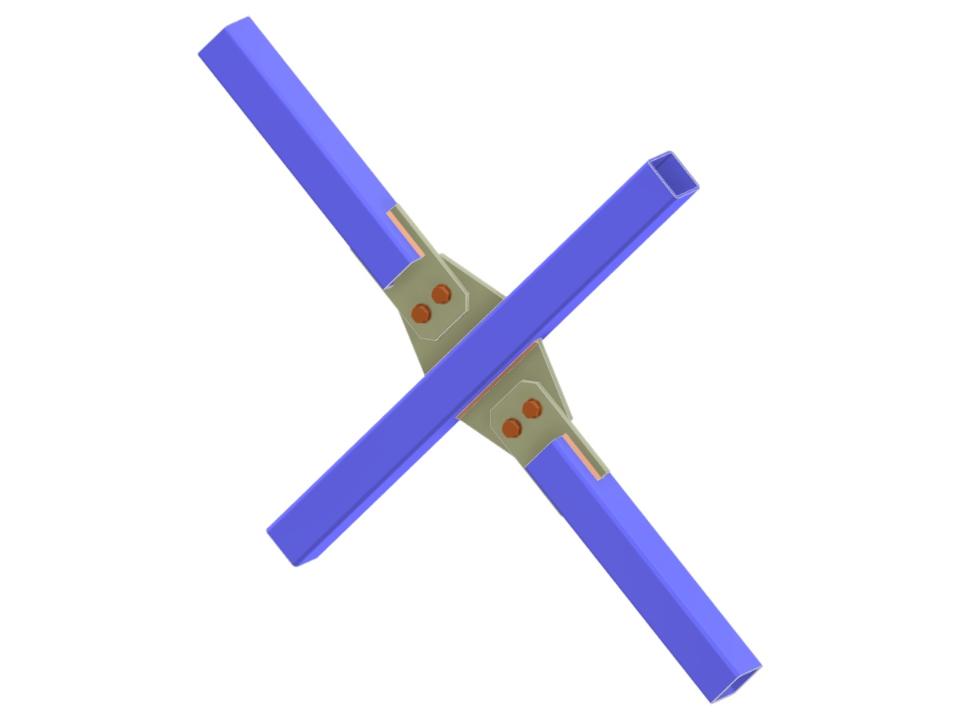 Model 006227 | Bracing X-Joint | Diagonal to Diagonal Connection via Through-Going Gusset Plate and Tongue Plate