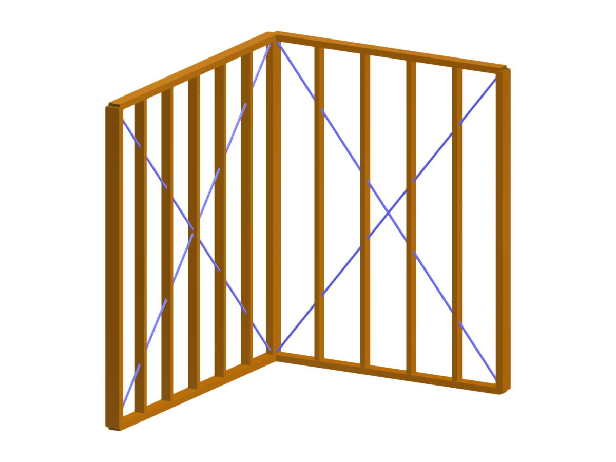 A detailed view of an L-shaped prefabricated wooden wall structure designed for efficient assembly.